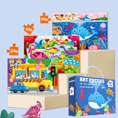 Set Puzzle 24/48/60 Piese pentru Copii Jucărie Educativă de Învățare cu Mâner de Transport Cutie Cadou Activitate Grădiniță Temă Animal 3 Până la 6 Ani
