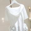Women's Spring and Summer Loose Hooded Short-sleeved T-shirt Solid Color Comfortable Literary Pullover Tops