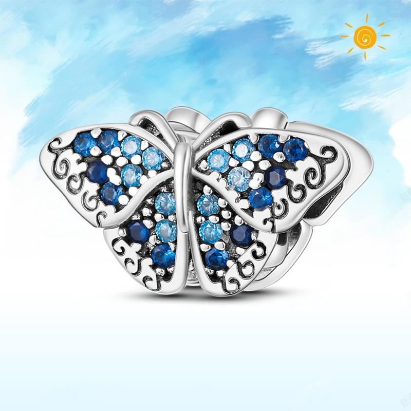 copper Authentic Charm Bead Charms Blue Sea Butterfly Whale CZ Charm Bead Charms Bead Charms Compatible With Authentic Accessories Bracelets Do It You
