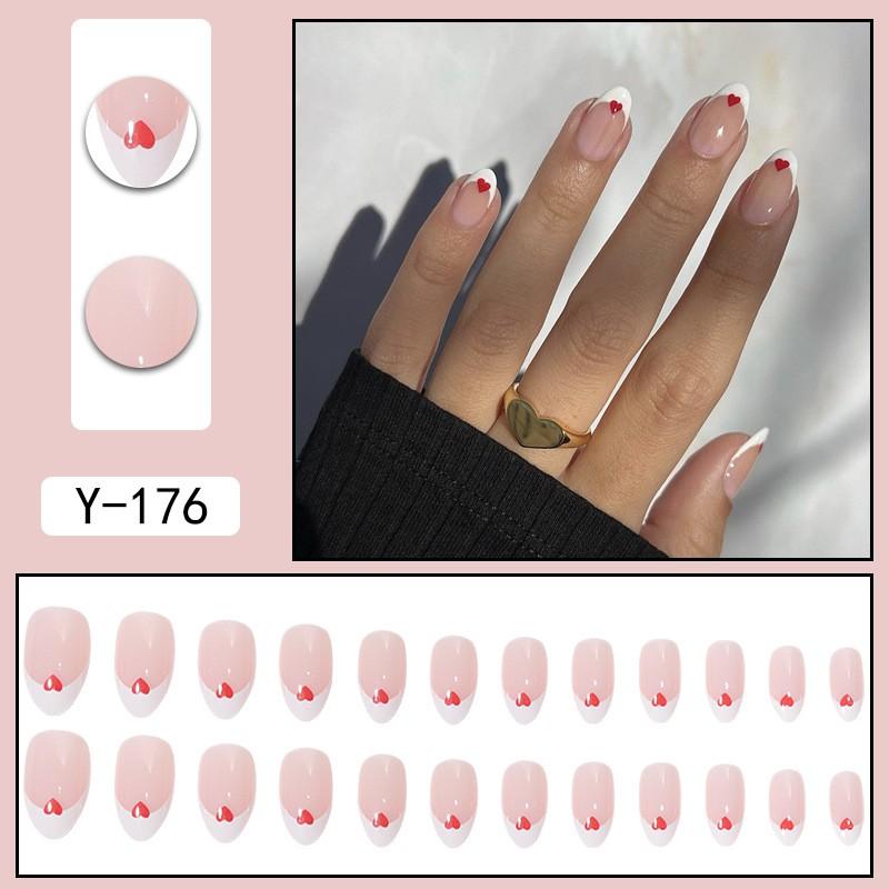 Short Press-On Nails Set Ins Style Fake Full Cover Acrylic Nail Tips Women Daily Wear