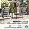 3-Piece Steel Bistro Set with 2 Chairs with Thick Cushions, Table with Black Tempered Glass Top