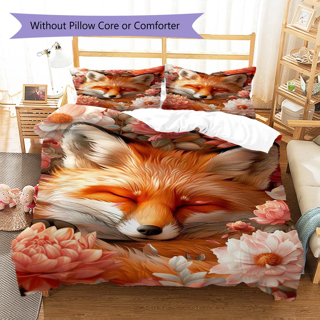 Tiger Fox Art Pattern Bedding Quilt Set Quilt Cover Pillowcase Home Decoration Gift (1 * Duvet Cover + 2 * Pillowcase, Without Core)