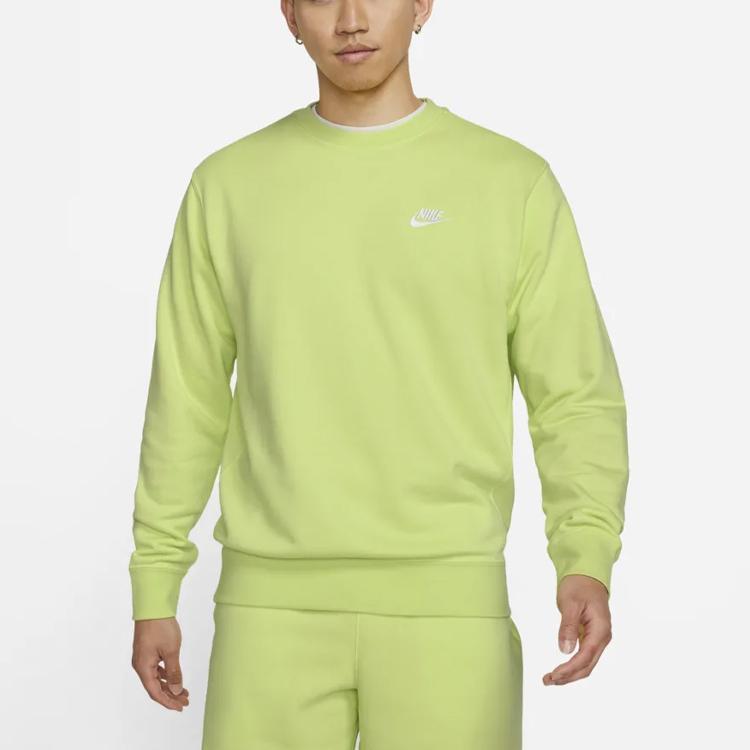 Nike Sportswear Club French Terry Embroidered Logo Crewneck Sweatshirt Men Tops Lemon-Yellow BV2667-736