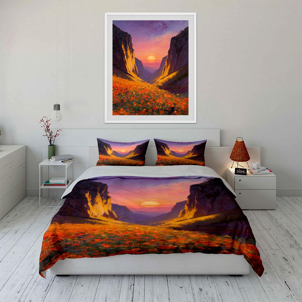 Sunset, cliffs, orange field. Bedding sets Duvet cover sets Duvet covers Pillowcases(1 * Duvet Cover 2 * Pillowcases without duvet insert)