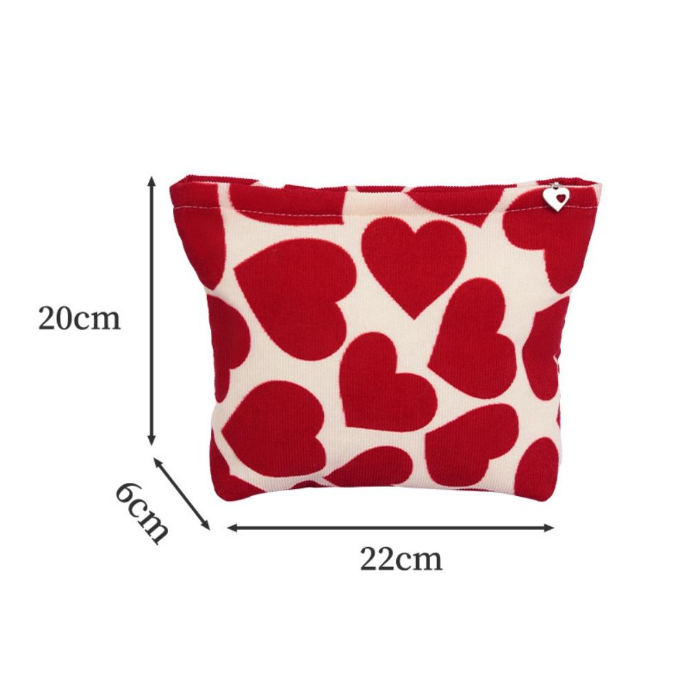 Heart Cosmetic Pouch Handheld Lipstick Storage Case Portable Makeup Bag Fashionable Red Corduroy Makeup Bag For Makeup Daily красный