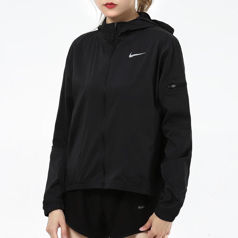 Nike Jachetă de protecție solară cu glugă cu logo-ul de culoare solidă Îmbrăcăminte exterioară pentru femei Negru DH1991-010