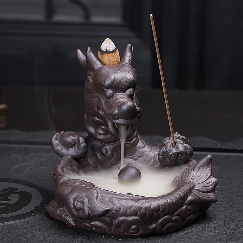 

FY Ceramic Waterfall Incense Burner Dragon Baclflow Sandalwood Stick Incense Holder Censer Buddha Home Decor Ornaments