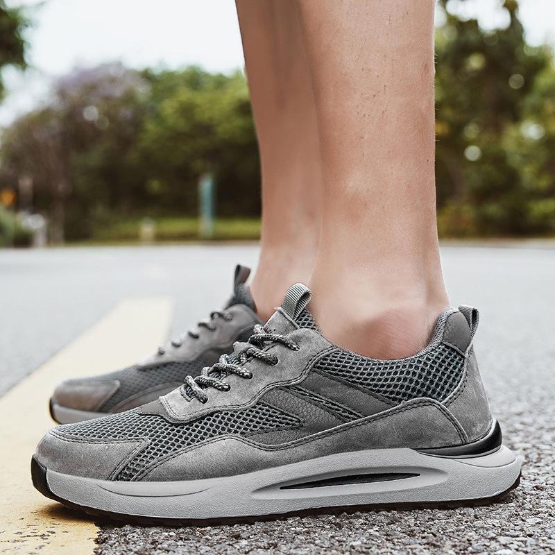Summer men's shoes first layer pigskin mesh breathable casual sports running shoes trendy versatile German training trendy shoes dad shoes
