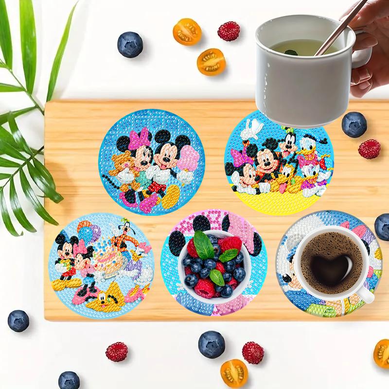 8 szt./Zestaw Motyw Przyjaźni DIY Malowanie Diamentami Podkładki pod Kubki z Uchwytem Antypoślizgowe Drewniane Mata Chroniąca Przed Plamami Kryształowe Cyrkonie Diamentowa Sztuka Podkładki pod Kubki dla Dorosłych