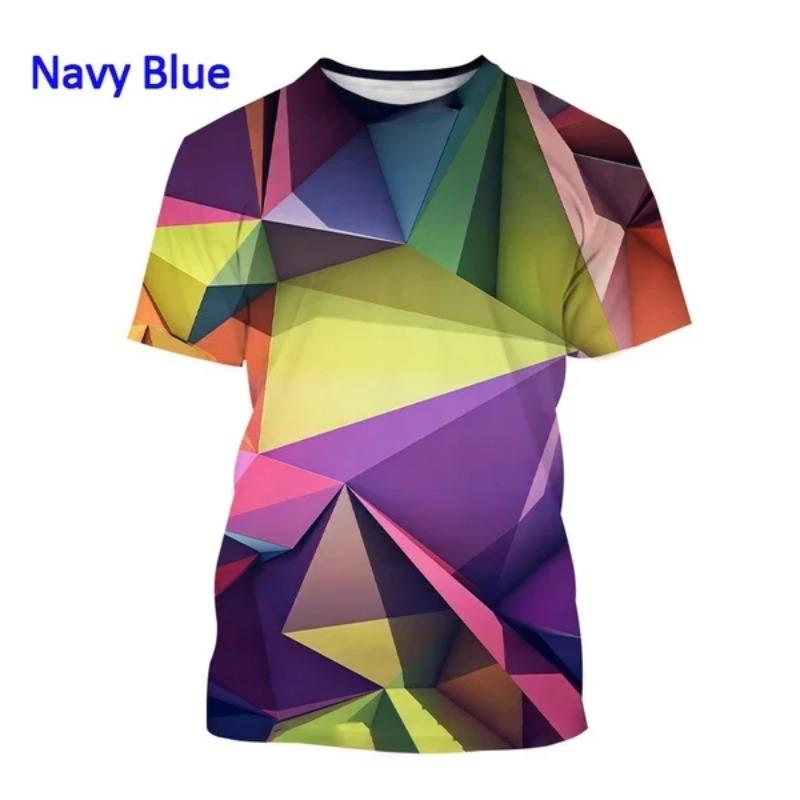 New Fashion Stripes Vertigo Casual Round Collar Unisex Short Sleeve Colorful Striped Personality 3D Printing T-Shirt