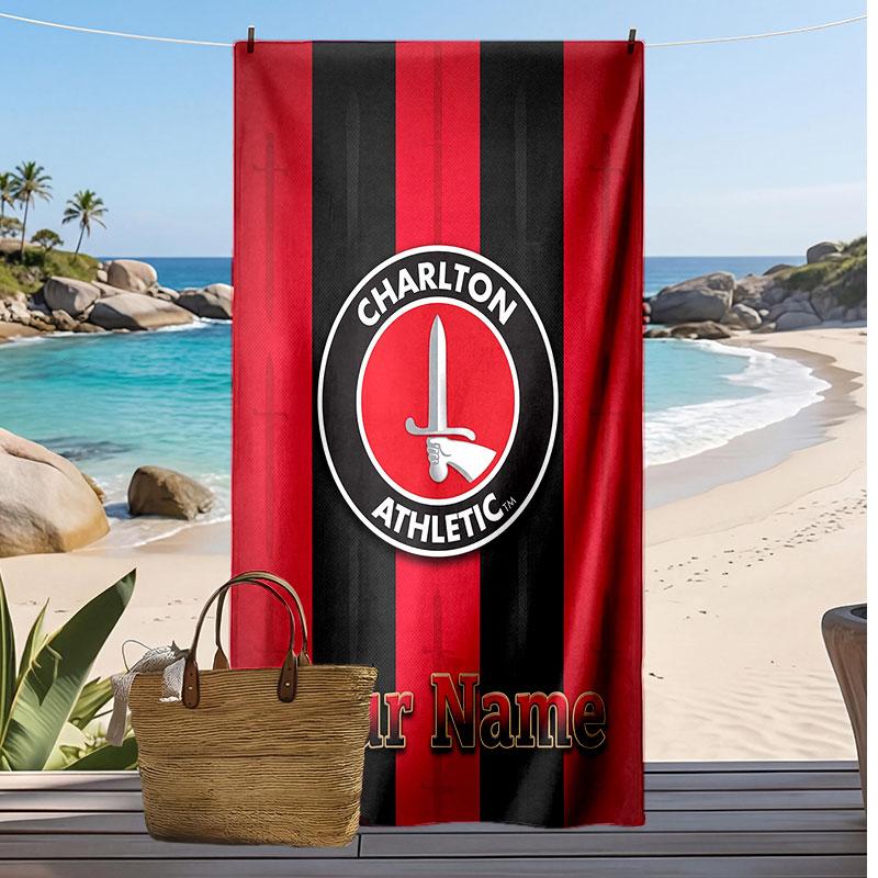 Charlton Athletic Personalized Printed Beach Towel Soccer Logo Support Custom Name Text Absorbent Towel For Sport Travel Special Gift