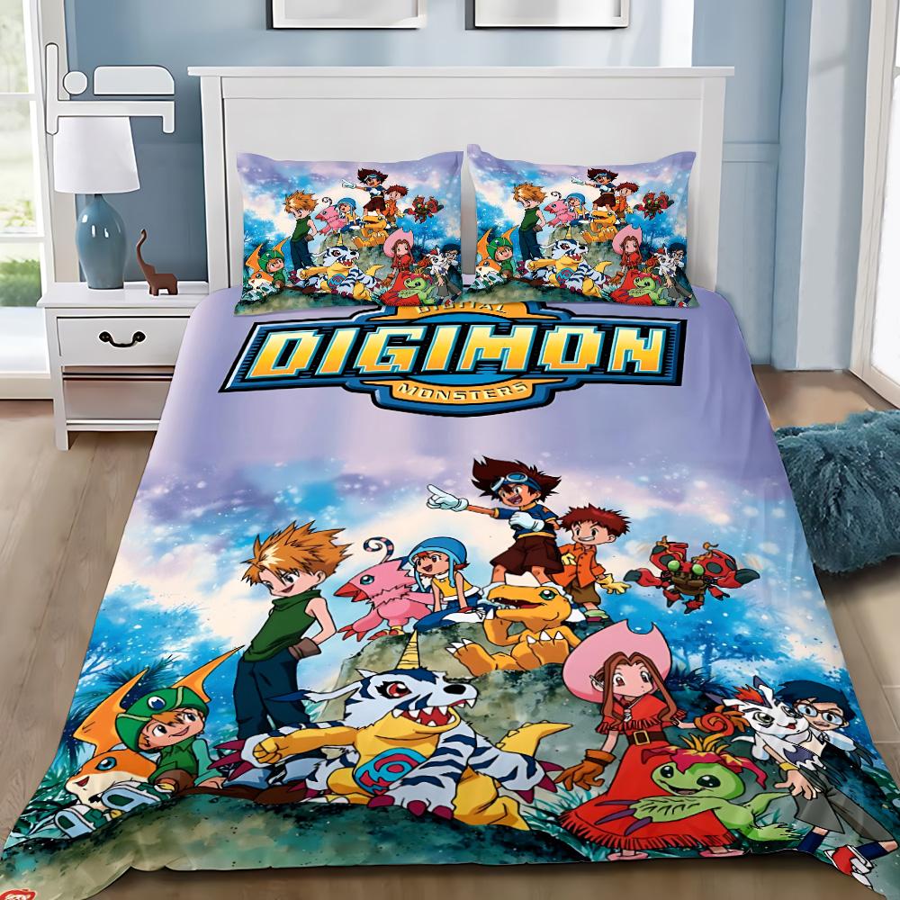 Cartoon Cover Pillowcase Bedding Set  D-DigimonS Greymons Adult Boy Girl Bedroom Decoration Children Single Double Large Size