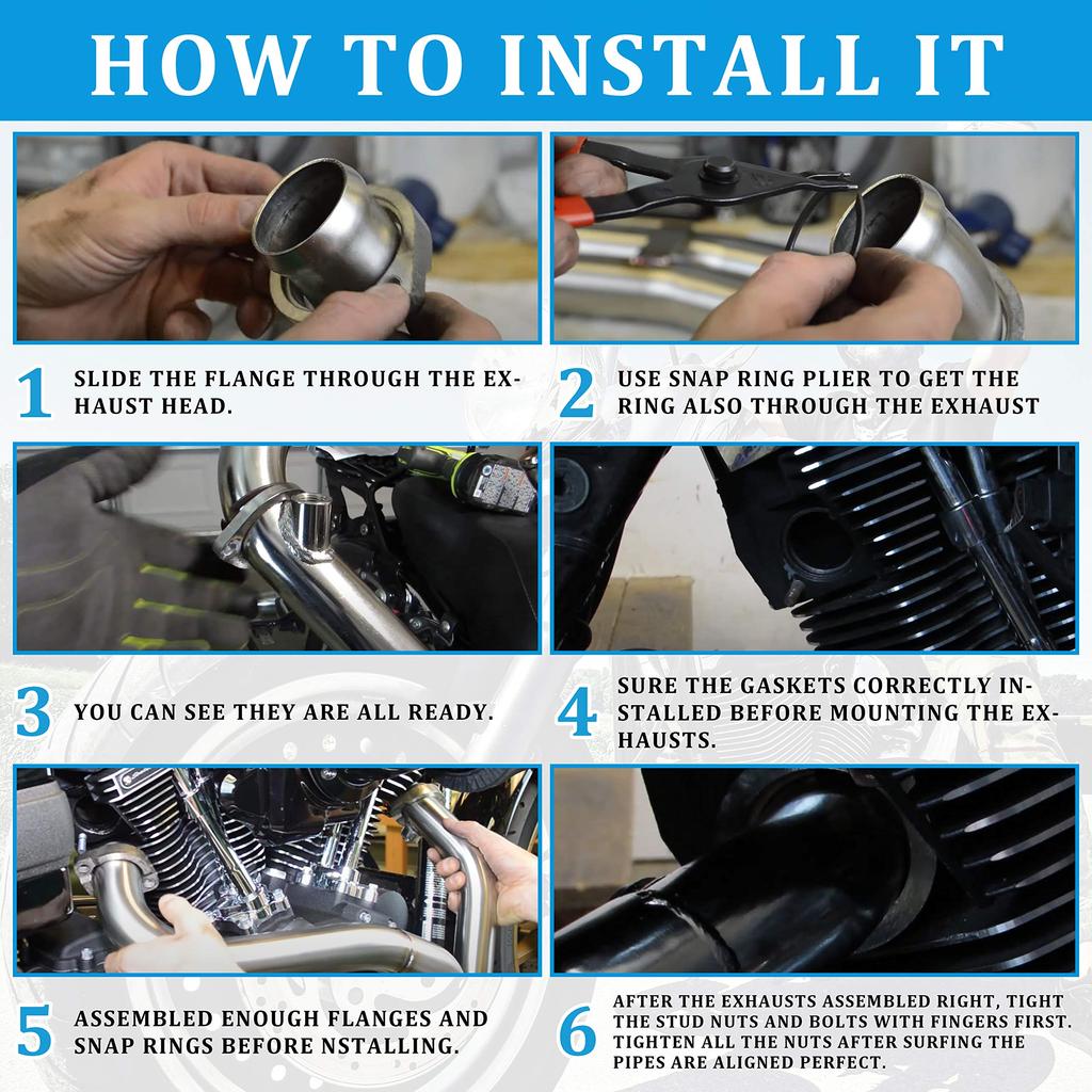 Exhaust Flange Kit for Harley Davidson 1984-2023 Touring, Dyna, Softail, Sportster, Evolution Big Twin,