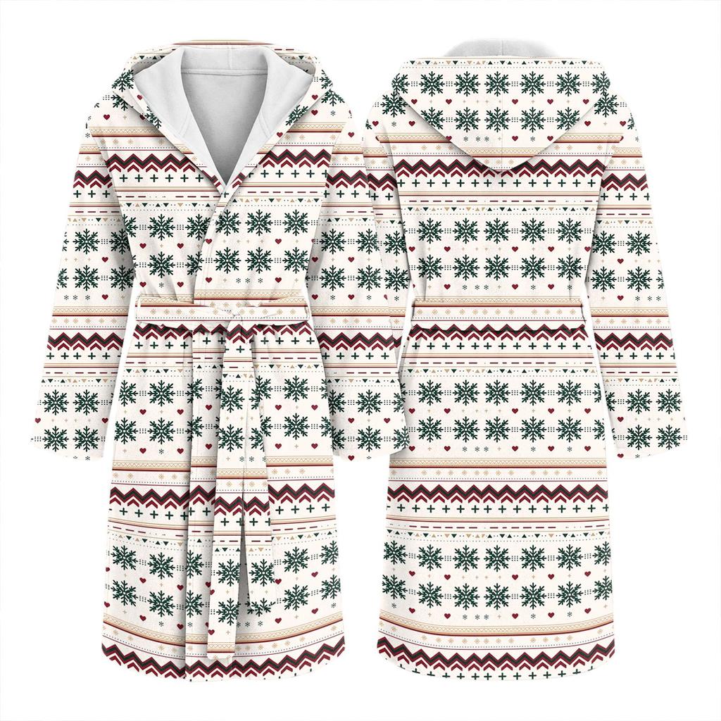 Unisex Long Christmas Print Flannel Bathrobe, Absorbent Quick-Dry Sleep Robe for Men and Women