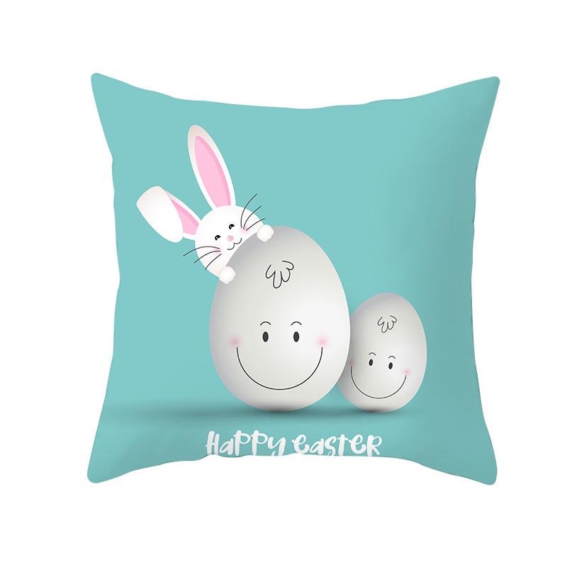 Easter Peach Velvet Cushion Cover Lake Blue Series Rabbit Egg Print Cushion Cover