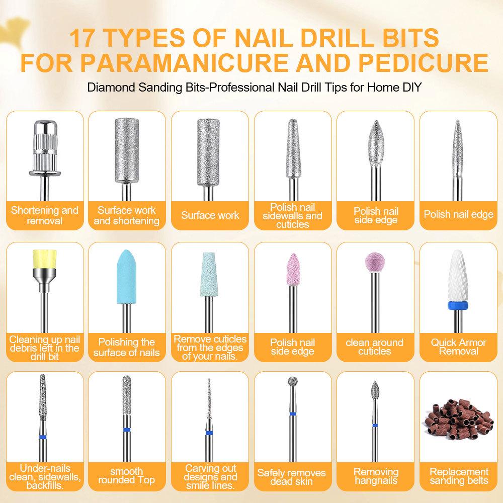 Luminous Tungsten Nail Drill Set with Grinding Heads