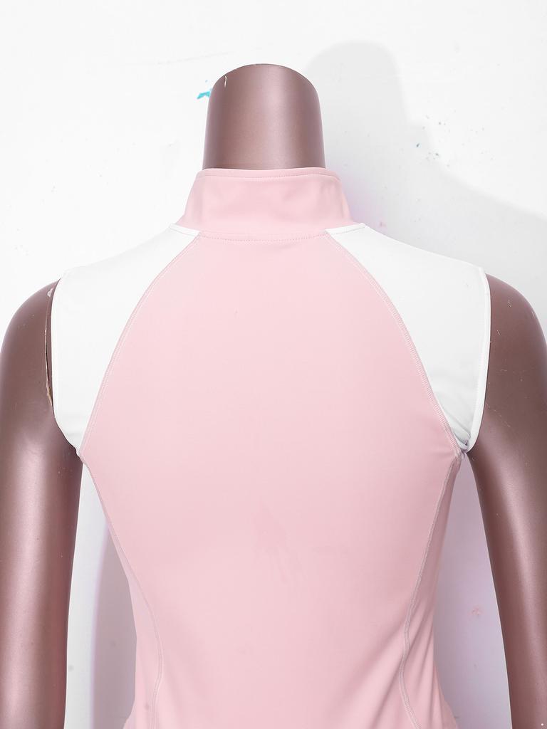 Sleeveless Zip Stand Collar Quick Dry Vest for Women Color Block Horse Riding Tank Top for Golf Tennis Equestrian Sport