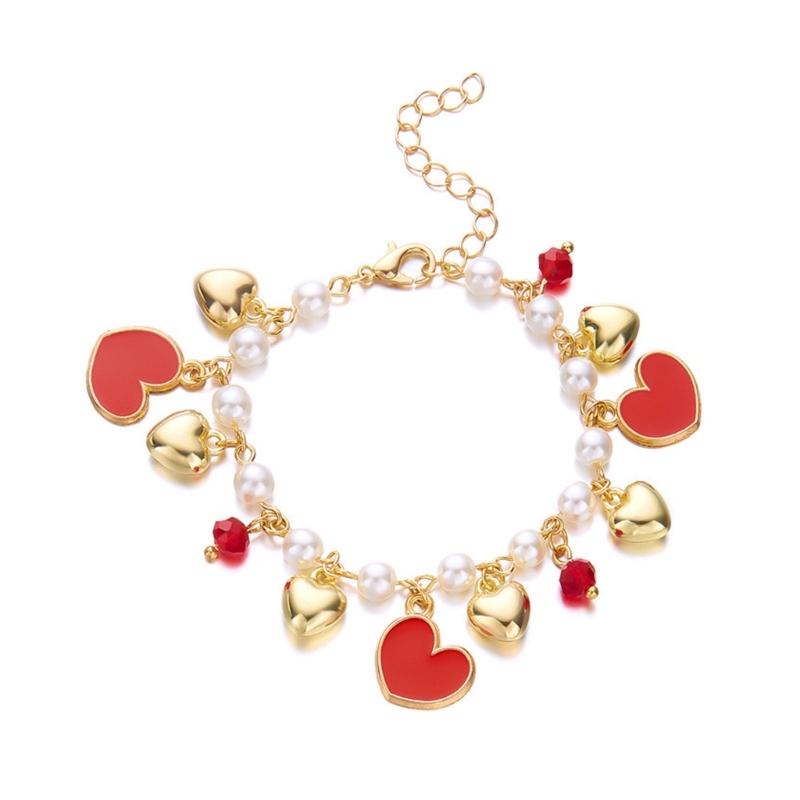 

Lovely Vocation Fashion Bracelet Jewelry Accessory for Women with 3D Strawberry Cherrys Heart and Pearls Beads