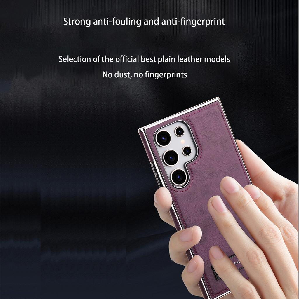 Luxury Leather Texture Phone Case for Samsung Galaxy S25 Edge S24 Ultra S23+ Plus Magnetic Cover And Hidden Stand Business