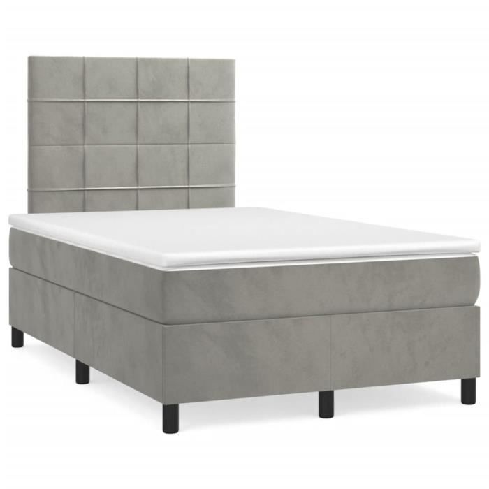 3143013 vidaXL Lit à sommier tapissier et matelas Gris clair 120x200cm Velours