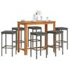 VidaXL 7 Pcs Garden Bar Set Grey Solid Acacia Wood Rattan, Outdoor Bar Table and Chairs, Set of 3295287