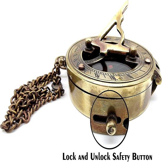 Sonnenuhr aus Messing, Kompass, Marineboot, Geschenk, Taschen-Sonnenuhr in Leder-Displaybox, nautische Marine-Geschenk, Sonnenuhr