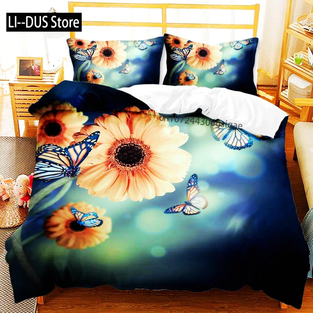 Butterfly Bedding Set For Boys Watercolor Butterfly Duvet Cover Fantasy Floral Animal Polyester Quilt Cover King Queen