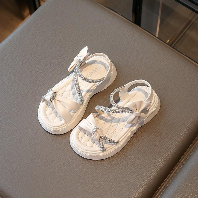 Kids Bow Rhinestone Strap Platform Sandals 23