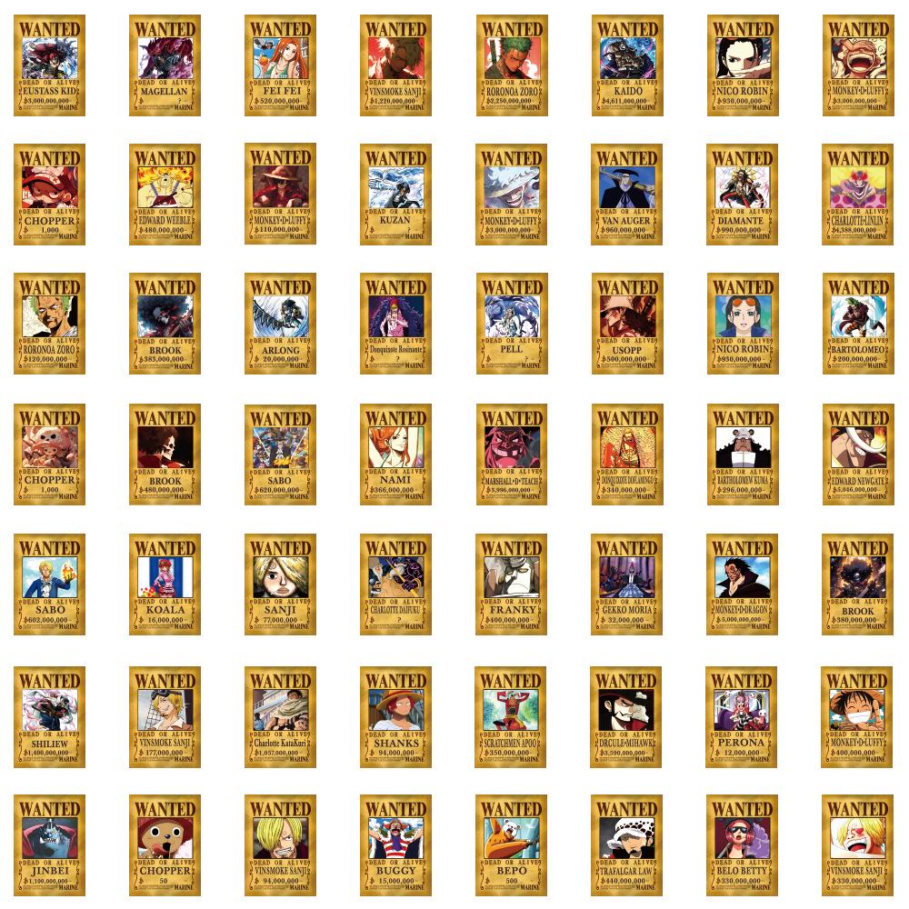 Наклейки Аниме One Piece - Плакаты Wanted - 55/110 Листов для Чемодана, Блокнота, Самоката