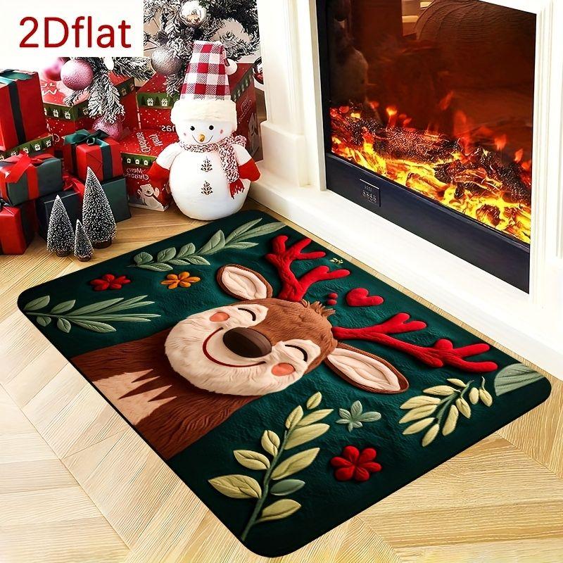 Christmas Reindeer Door Mat, Soft Non-Slip Indoor and Outdoor Entry Rug, Entryway Carpet for Home Decor