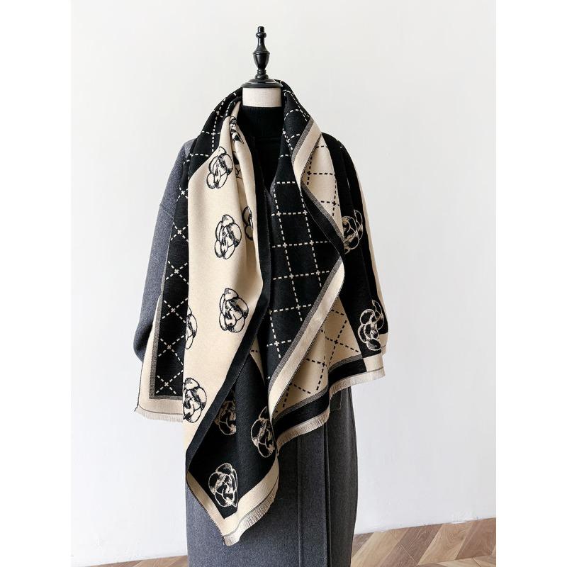 Scarf Fashion Flower Print Women's Faux Wool Wrap Head Shawl Autumn and Winter Warm Gift, Scarf Women's Winter Cashmere