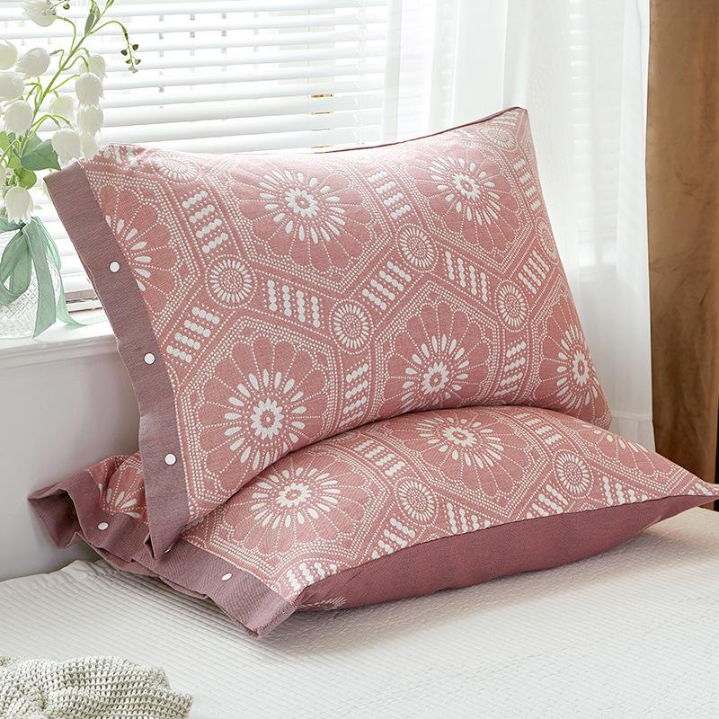 Pure Cotton Gauze Pillowcase with Snap Buttons, Summer Full Wrap, 40x60cm Latex or 48x74 Pillow Size. Single Pack.