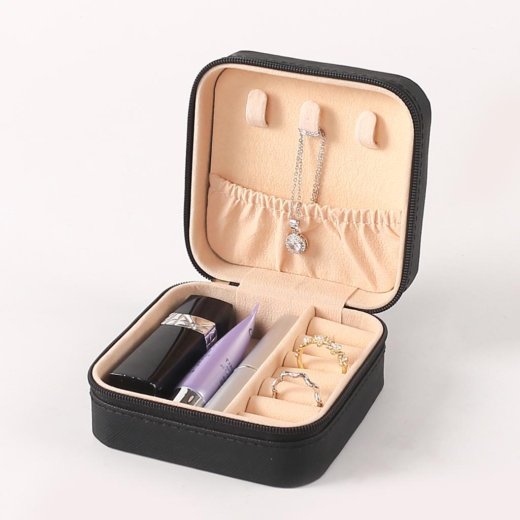 Tragbare Schmuckaufbewahrungsbox Reise-Schmuckorganizer-Etui Lederaufbewahrung Ohrringe Halskette Ring Schmuckdisplay