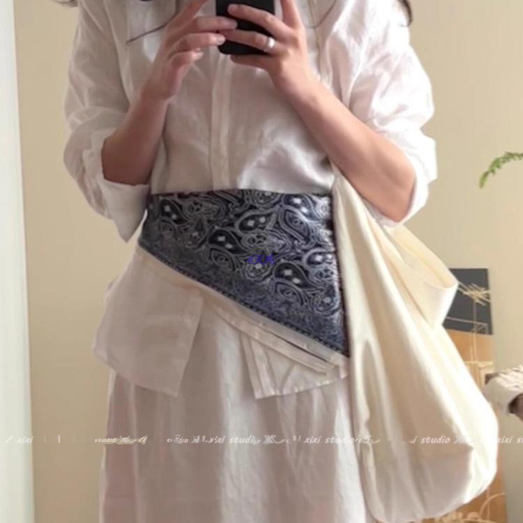 Navy Blue Paisley Silk Triangle Scarf - Waist Tie Summer Accessory