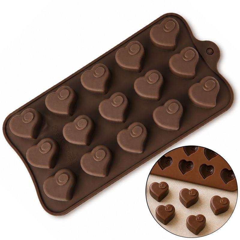 Silicone Chocolate Mold 15 Hearts Candy Mold Flexible Praline Jelly Dessert Mold Reusable 21x10.5cm Brown
