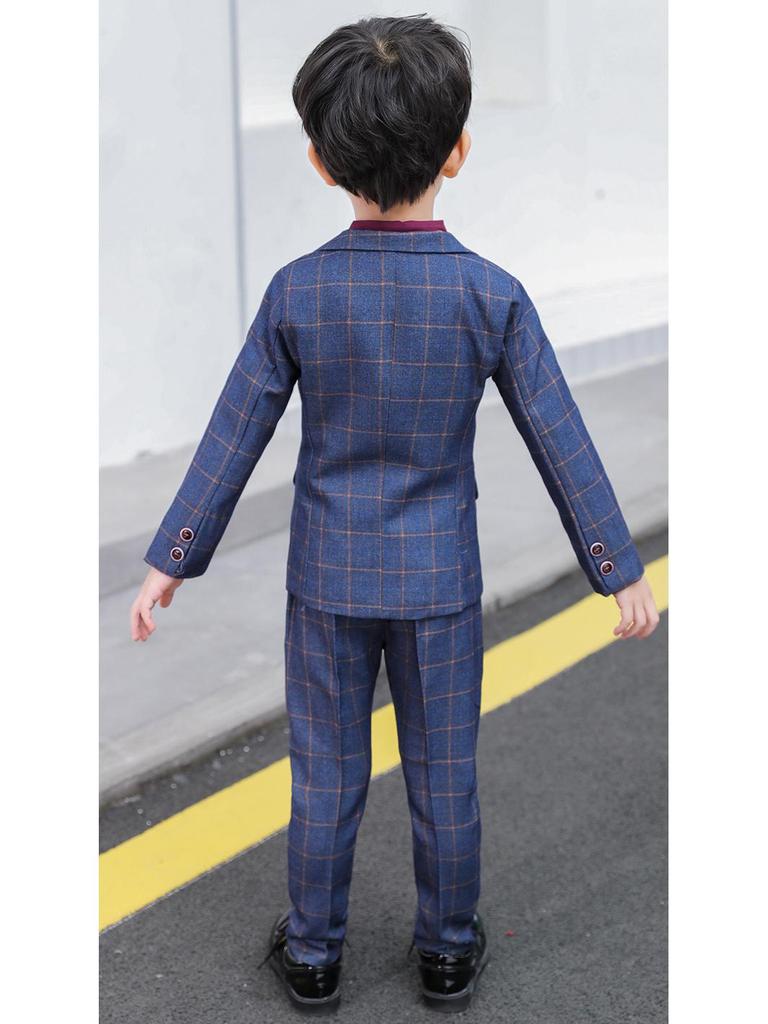 Boys' British Style Plaid Tuxedo - Autumn/Winter Children's One-Piece Suit