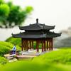 Miniature Chinese Courtyard Bonsai Rockery with Ancient Architecture and Pavilion - Tabletop Water-Land Fish Tank Ornament.