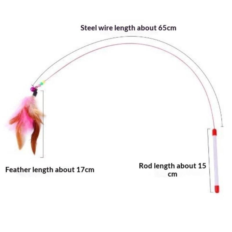 Flexible Steel Wire Cat Teaser Wand with Soft Feather Crisp Bell Interactive Play Toy for Indoor Cats Daily Play
