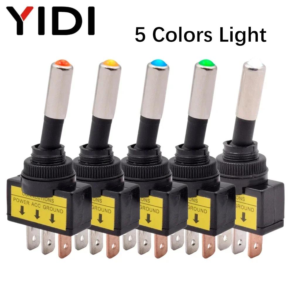 5/10pcs 12mm Auto Car Illuminated Toggle Switch ASW-15D SPST 2 Position 3pin ON OFF 12V 24V DC Red Green Blue Yellow White LED