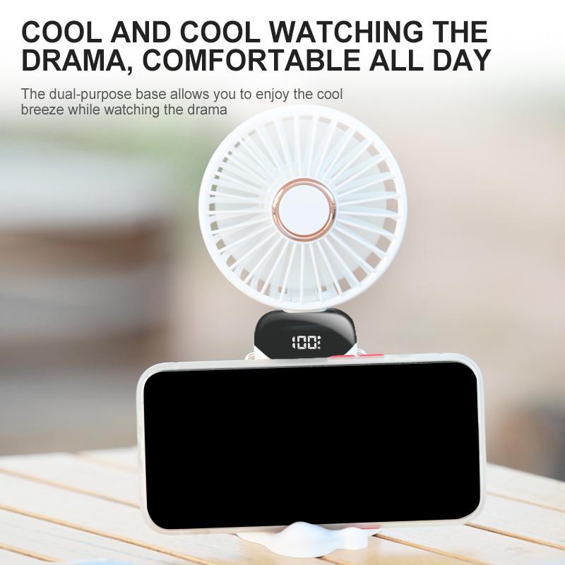 Electric Handheld Fan Portable Mini Fan Foldable Neck Hanging Fans 5 Speed USB Rechargeable Fan With LED Display Screen 1800mAh