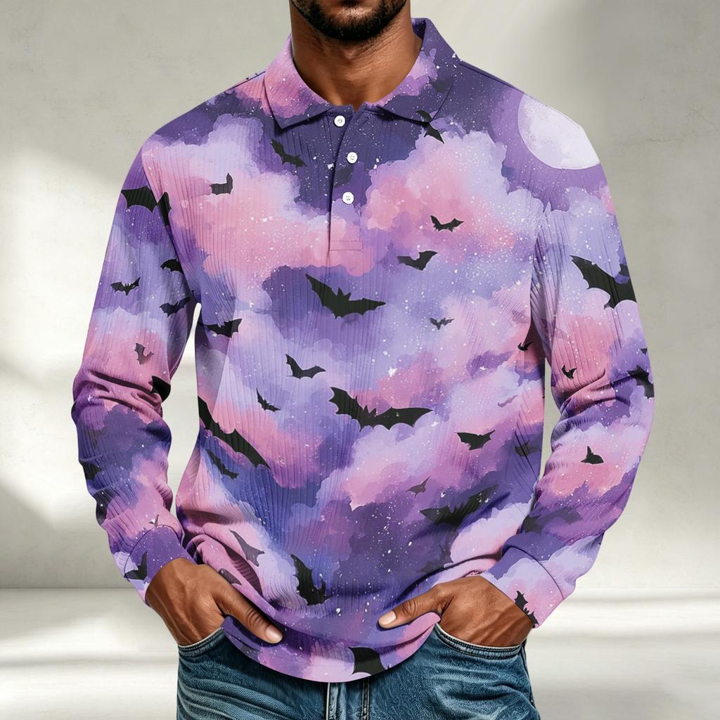 Men's Casual Halloween Print Long Sleeve Shirt Loose Fit
