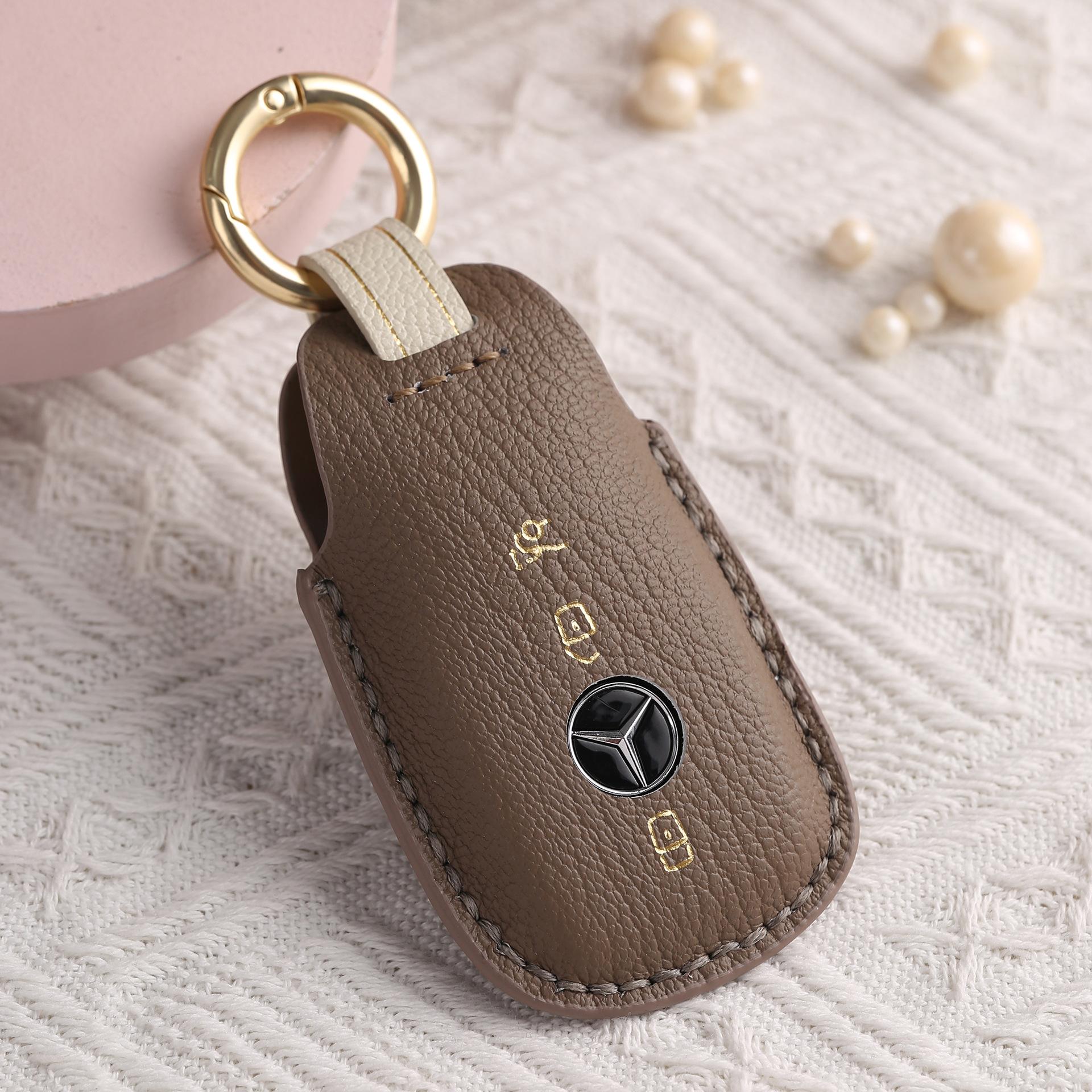 

Индивидуализированный чехол для ключа Mercedes-Benz E260L300 всесторонний чехол GLE пряжка CLS кожаная высококлассная сумка для ключей коричневый