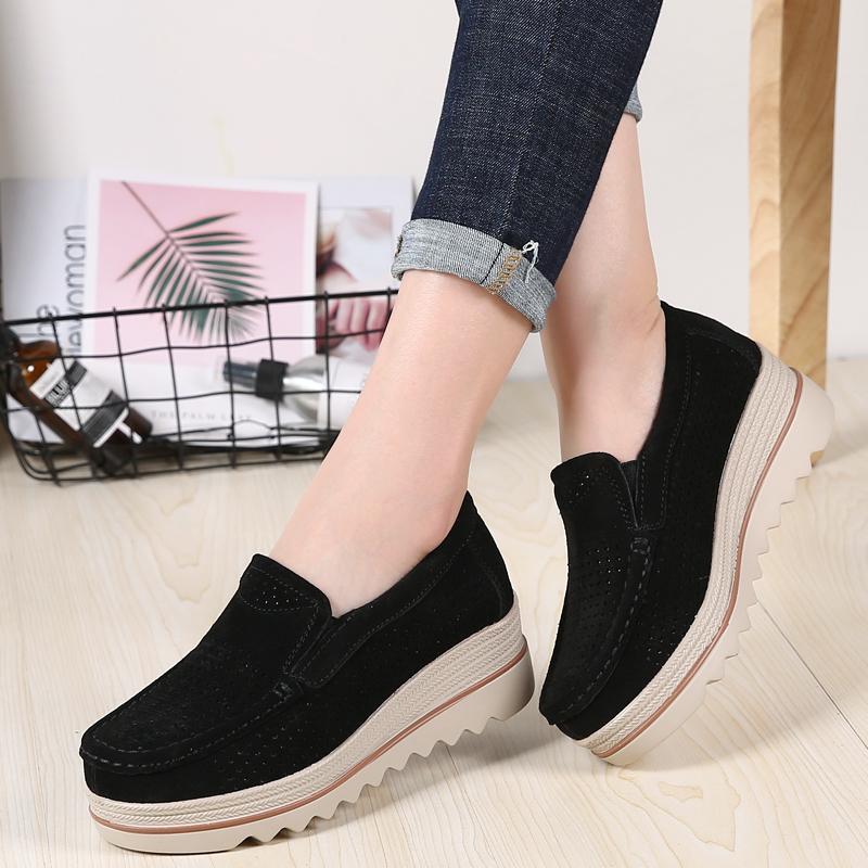 2024 Spring Platform Women Shoes Flats Sneakers Suede Leather Women Casual Shoes Slip On Flats Heels Creepers Moccasins
