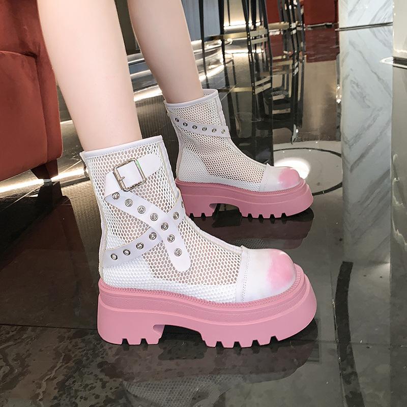 Hollow Martin boots women's summer thin breathable mesh boots 2024 new sweet cool boots thick-soled heightening short boots