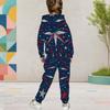 Girls White Printed Hooded Long Sleeve 2 Piece Outfit Kangaroo Pocket Cuffed Pants Set