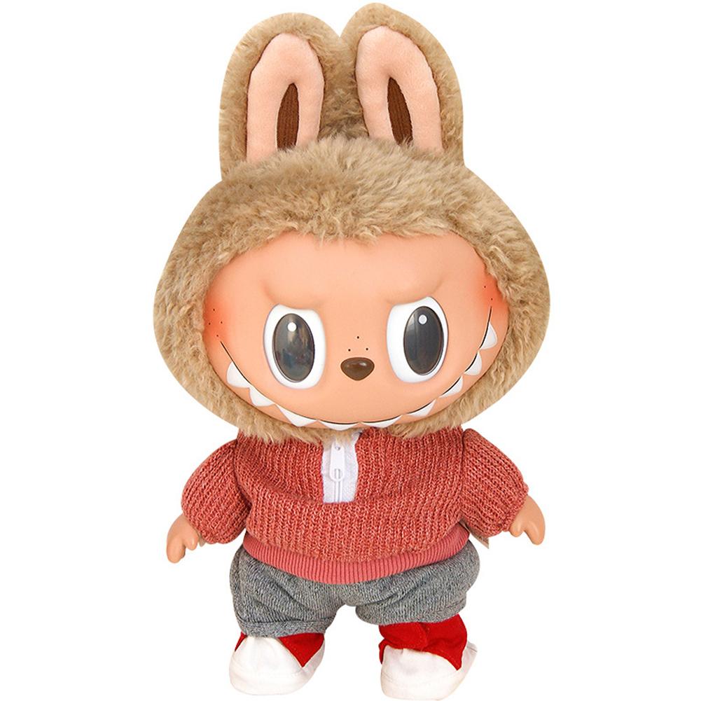 For 37cm Labubu Doll Shirts Sweater Hat Cartoon Plush Doll Replacement Outfit Playing House Accessories Mini Clothes