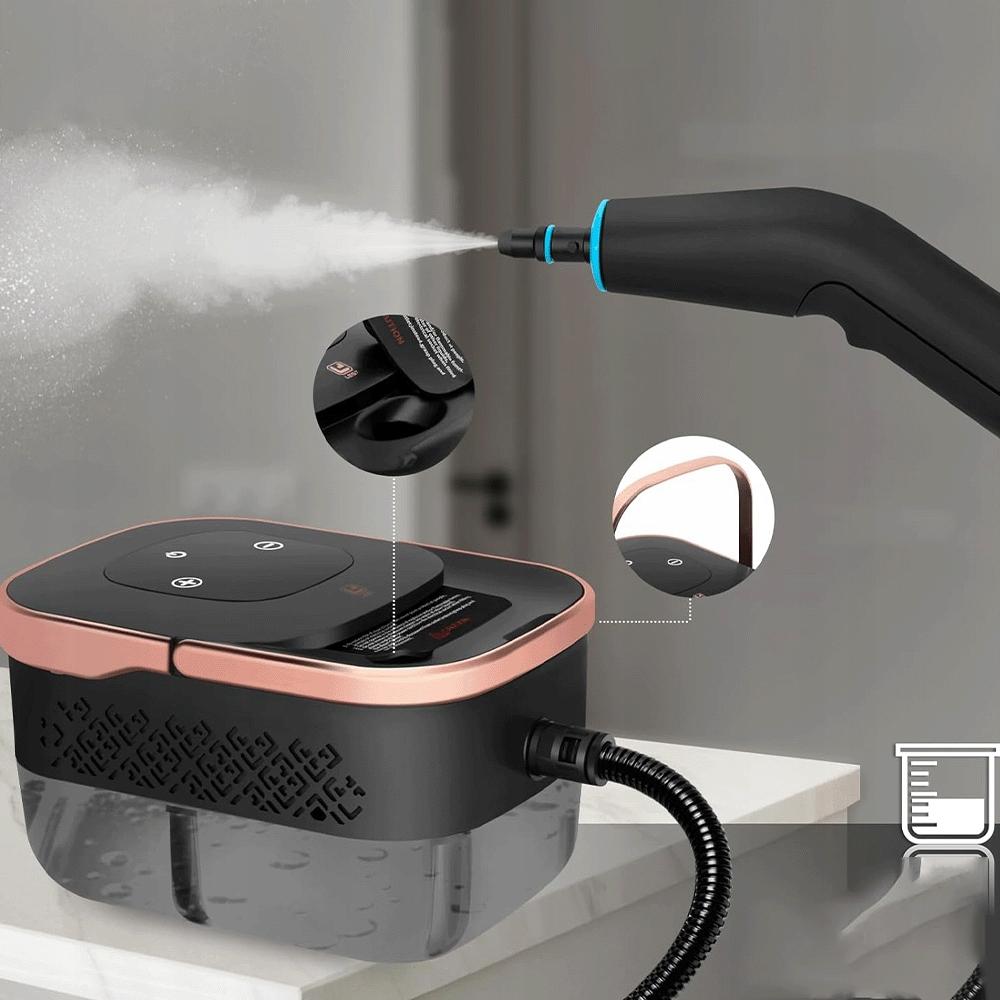 2500W Handheld Steam Cleaner with 6 Settings for Car Cleaning - Black
