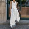 Women Casual Round Neck Sleeveless Lace Splice Summer Tank Dress