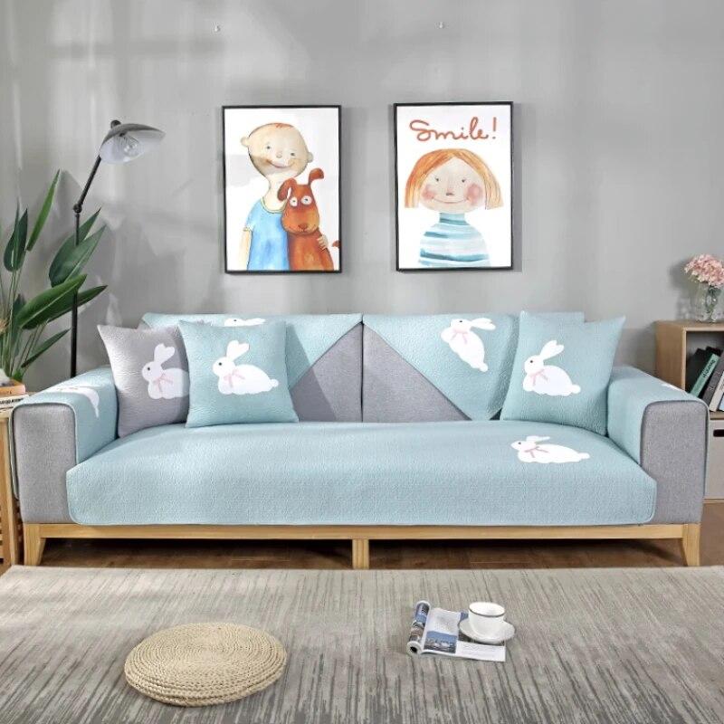 

Современная простая подушка для дивана, удобная пылезащитная нескользящая диванная полотенца с принтом кролика, универсальные коврики для декора гостиной с кроликом 70x70cm 1pcs