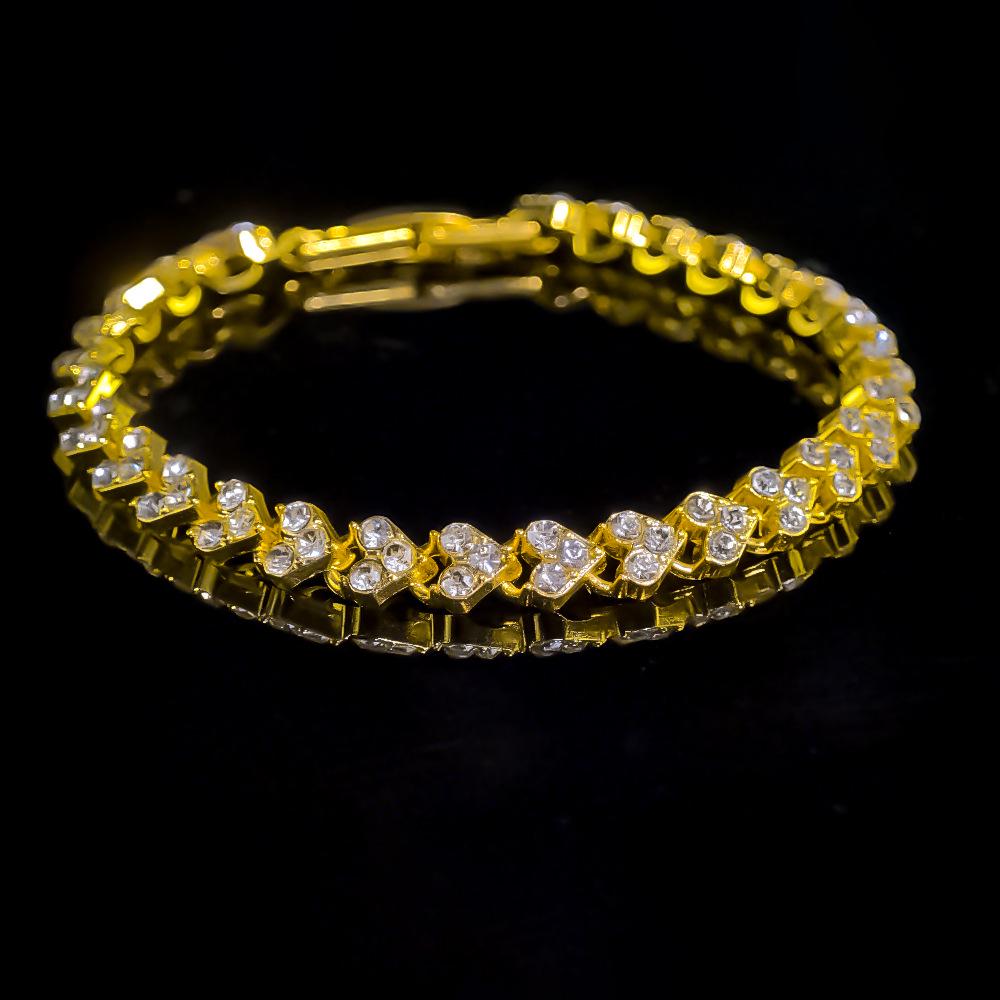 Gold Plated Multi-Color Zirconia Diamond Heart Bracelet - Luxurious Women s Jewelry Accessory